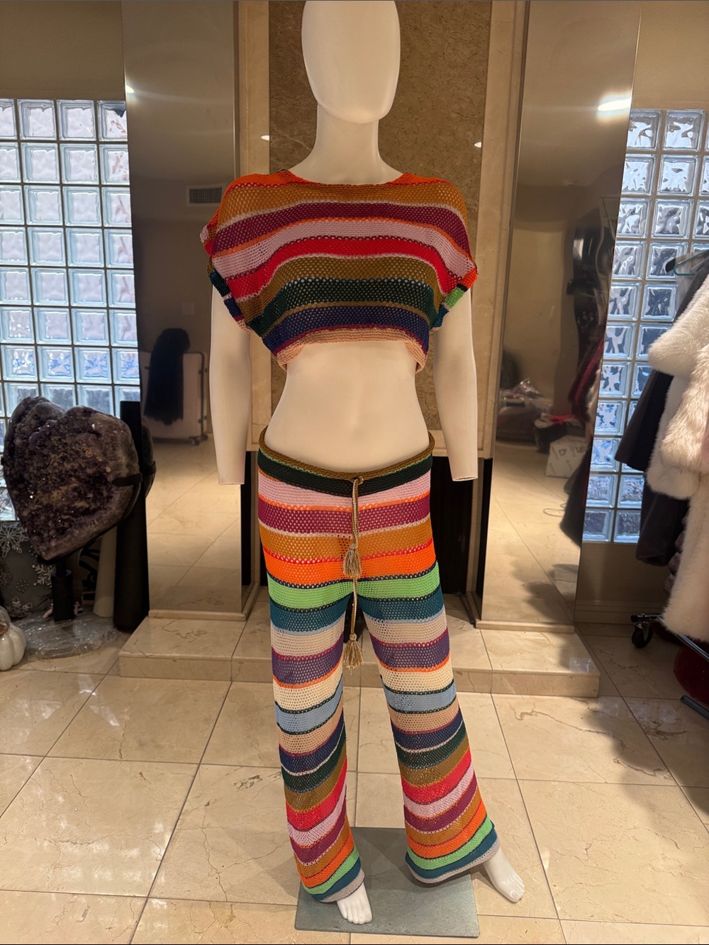 PQ Swim Crochet Rainbow Crop Top Pant Set